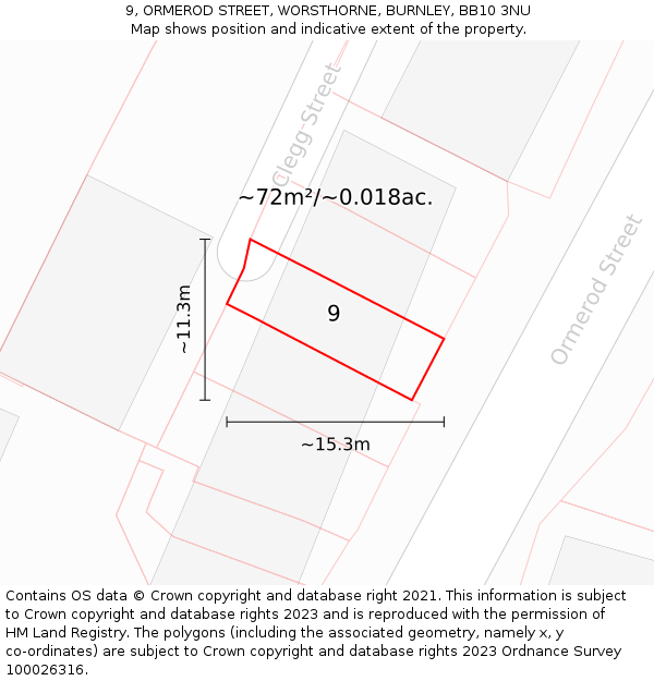9, ORMEROD STREET, WORSTHORNE, BURNLEY, BB10 3NU: Plot and title map