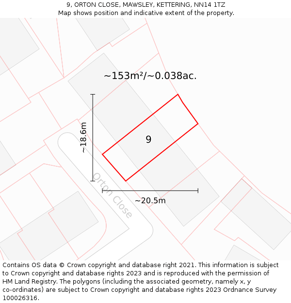 9, ORTON CLOSE, MAWSLEY, KETTERING, NN14 1TZ: Plot and title map