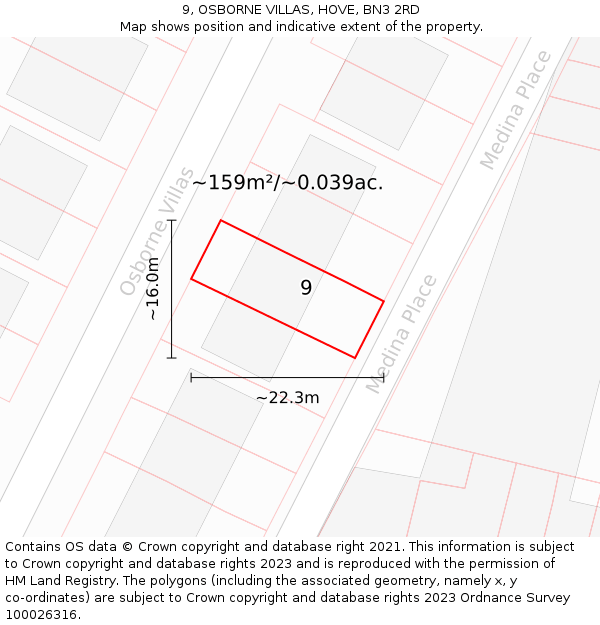 9, OSBORNE VILLAS, HOVE, BN3 2RD: Plot and title map
