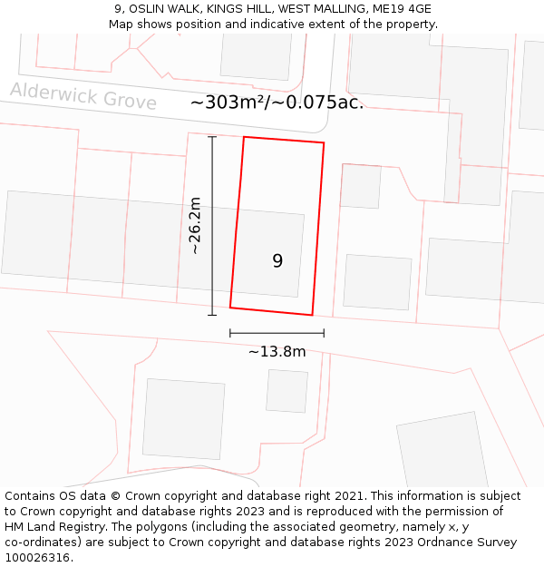 9, OSLIN WALK, KINGS HILL, WEST MALLING, ME19 4GE: Plot and title map