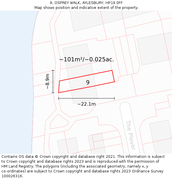 9, OSPREY WALK, AYLESBURY, HP19 0FF: Plot and title map