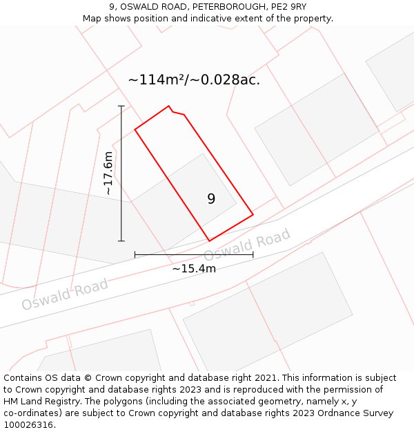 9, OSWALD ROAD, PETERBOROUGH, PE2 9RY: Plot and title map