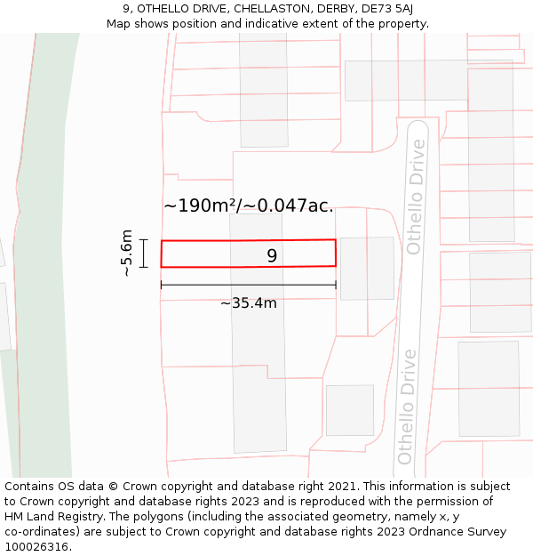 9, OTHELLO DRIVE, CHELLASTON, DERBY, DE73 5AJ: Plot and title map