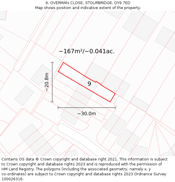 9, OVERMAN CLOSE, STOURBRIDGE, DY9 7ED: Plot and title map