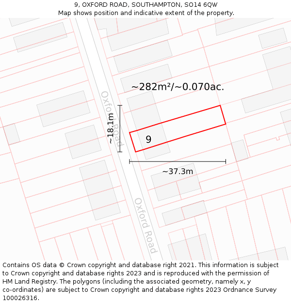 9, OXFORD ROAD, SOUTHAMPTON, SO14 6QW: Plot and title map