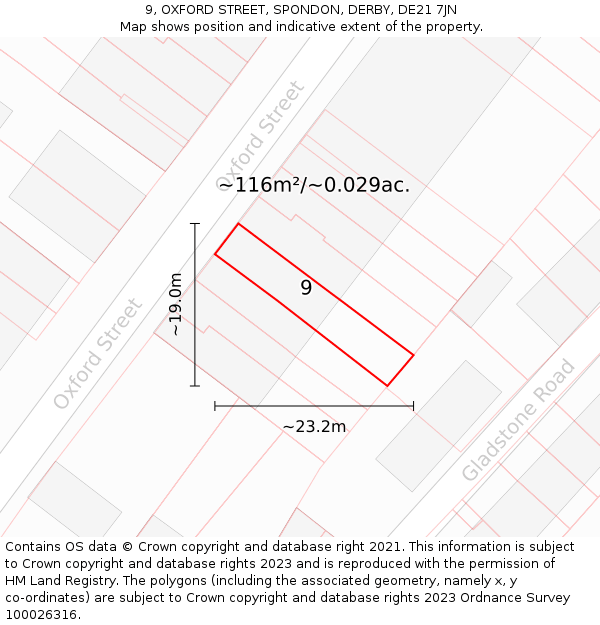 9, OXFORD STREET, SPONDON, DERBY, DE21 7JN: Plot and title map