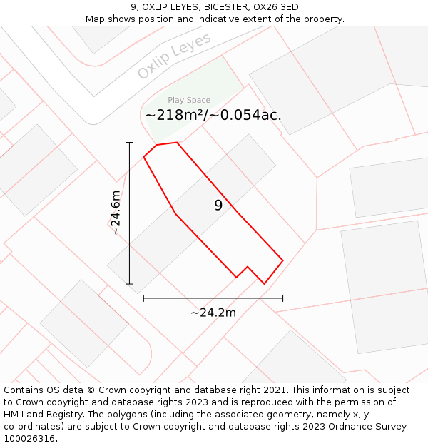 9, OXLIP LEYES, BICESTER, OX26 3ED: Plot and title map