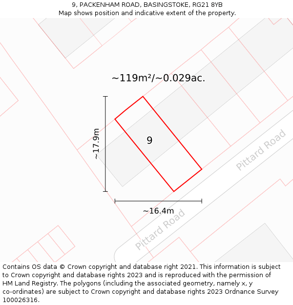 9, PACKENHAM ROAD, BASINGSTOKE, RG21 8YB: Plot and title map