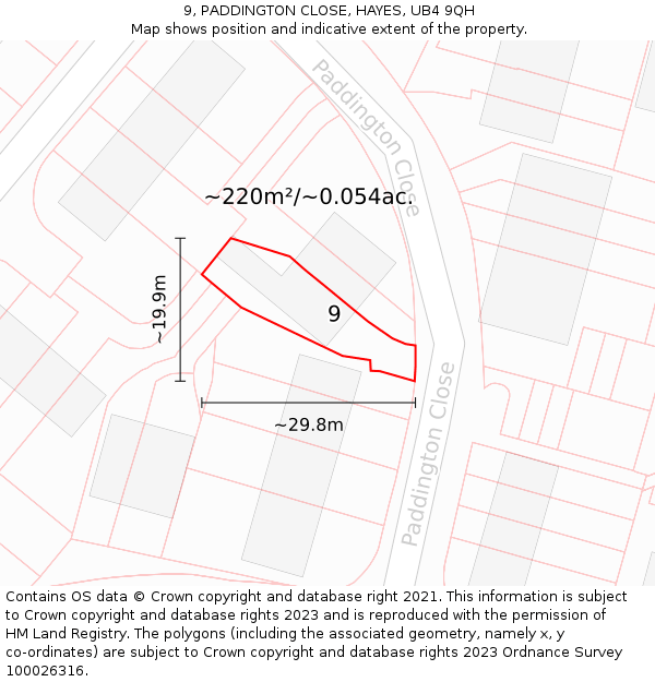 9, PADDINGTON CLOSE, HAYES, UB4 9QH: Plot and title map