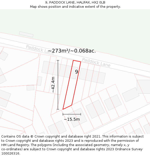 9, PADDOCK LANE, HALIFAX, HX2 0LB: Plot and title map