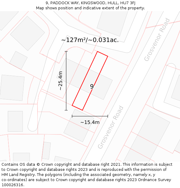 9, PADDOCK WAY, KINGSWOOD, HULL, HU7 3FJ: Plot and title map