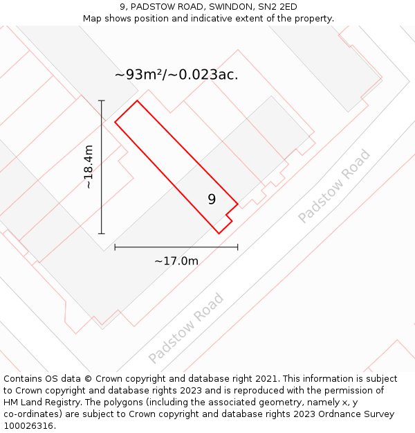 9, PADSTOW ROAD, SWINDON, SN2 2ED: Plot and title map