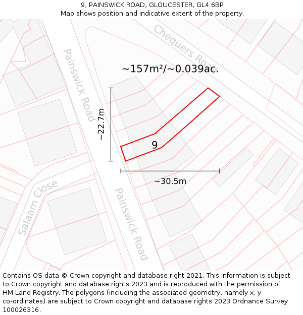 9, PAINSWICK ROAD, GLOUCESTER, GL4 6BP: Plot and title map
