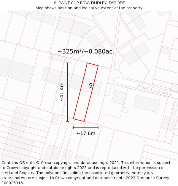 9, PAINT CUP ROW, DUDLEY, DY2 0DF: Plot and title map