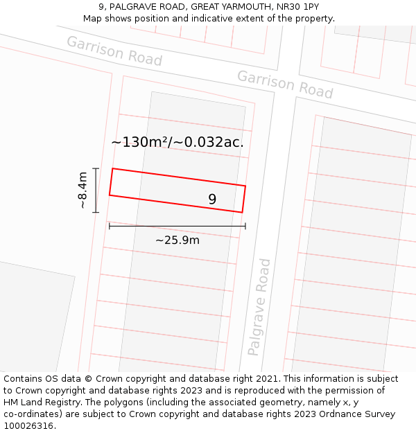9, PALGRAVE ROAD, GREAT YARMOUTH, NR30 1PY: Plot and title map