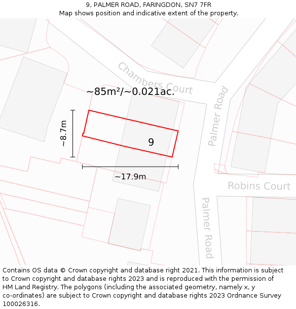 9, PALMER ROAD, FARINGDON, SN7 7FR: Plot and title map