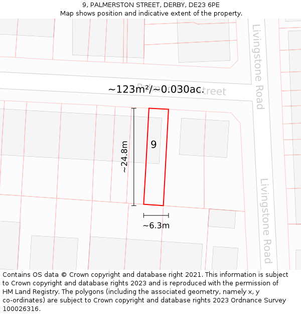 9, PALMERSTON STREET, DERBY, DE23 6PE: Plot and title map