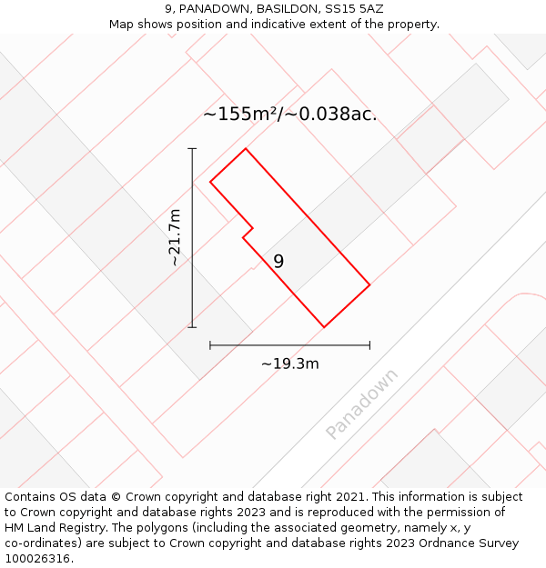 9, PANADOWN, BASILDON, SS15 5AZ: Plot and title map