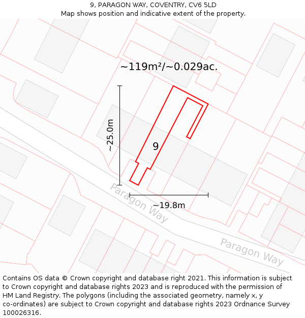 9, PARAGON WAY, COVENTRY, CV6 5LD: Plot and title map