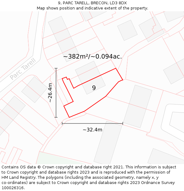 9, PARC TARELL, BRECON, LD3 8DX: Plot and title map