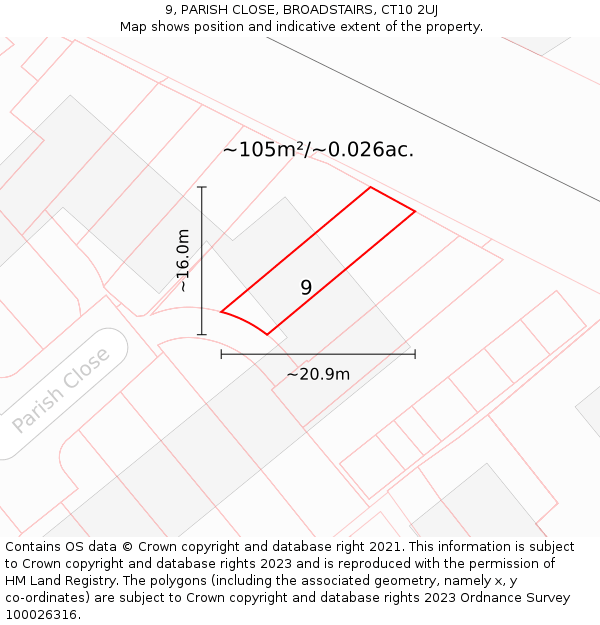 9, PARISH CLOSE, BROADSTAIRS, CT10 2UJ: Plot and title map