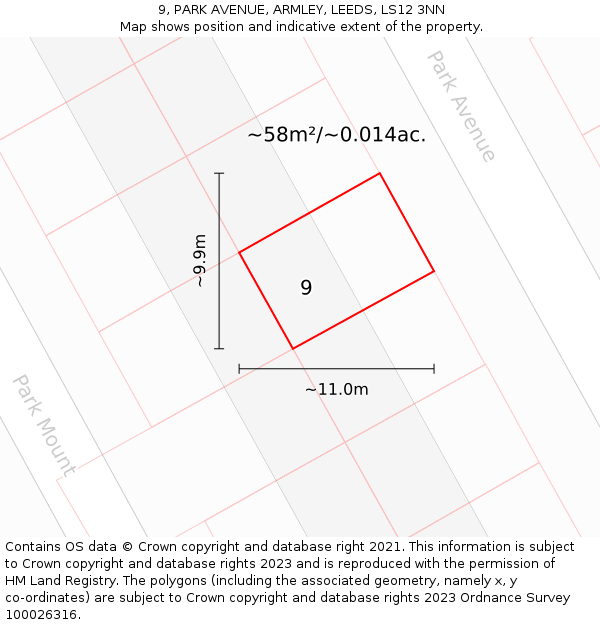 9, PARK AVENUE, ARMLEY, LEEDS, LS12 3NN: Plot and title map