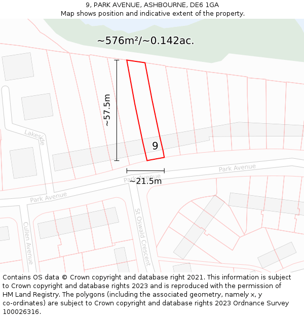 9, PARK AVENUE, ASHBOURNE, DE6 1GA: Plot and title map