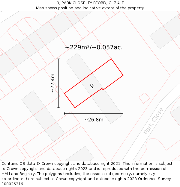 9, PARK CLOSE, FAIRFORD, GL7 4LF: Plot and title map