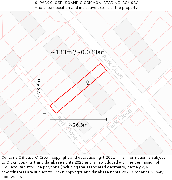 9, PARK CLOSE, SONNING COMMON, READING, RG4 9RY: Plot and title map