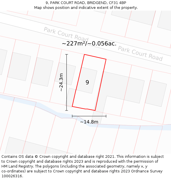 9, PARK COURT ROAD, BRIDGEND, CF31 4BP: Plot and title map