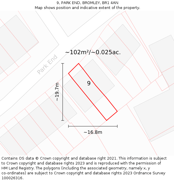 9, PARK END, BROMLEY, BR1 4AN: Plot and title map