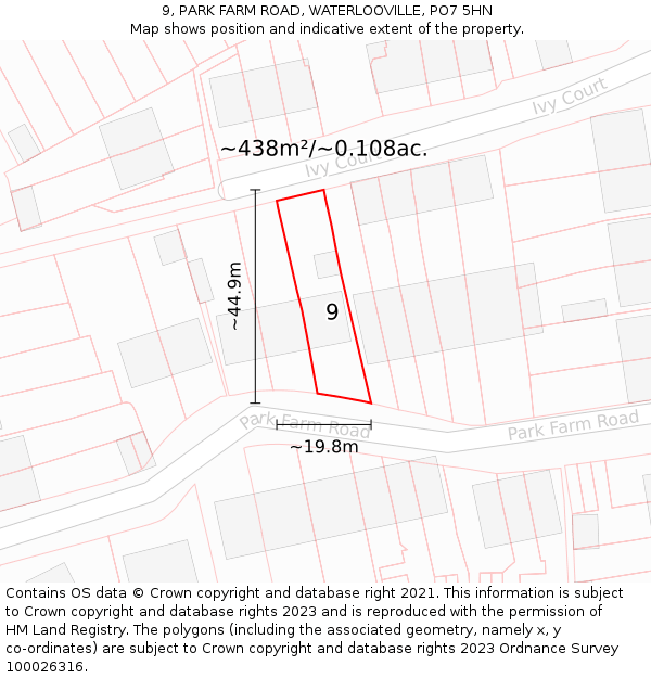9, PARK FARM ROAD, WATERLOOVILLE, PO7 5HN: Plot and title map