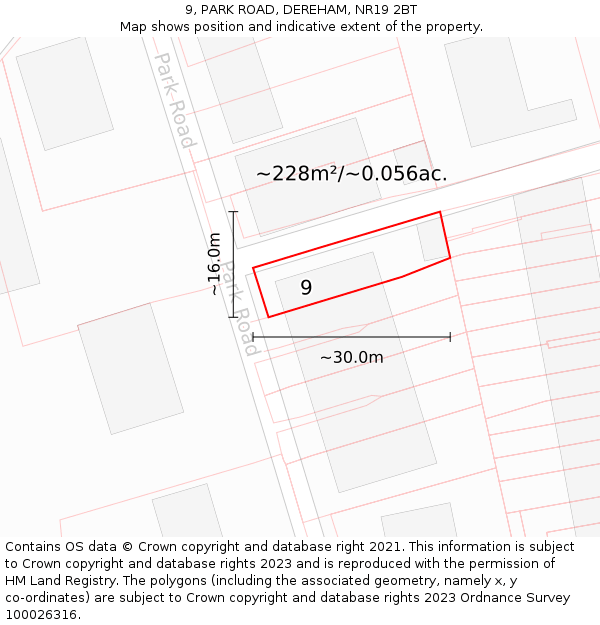 9, PARK ROAD, DEREHAM, NR19 2BT: Plot and title map
