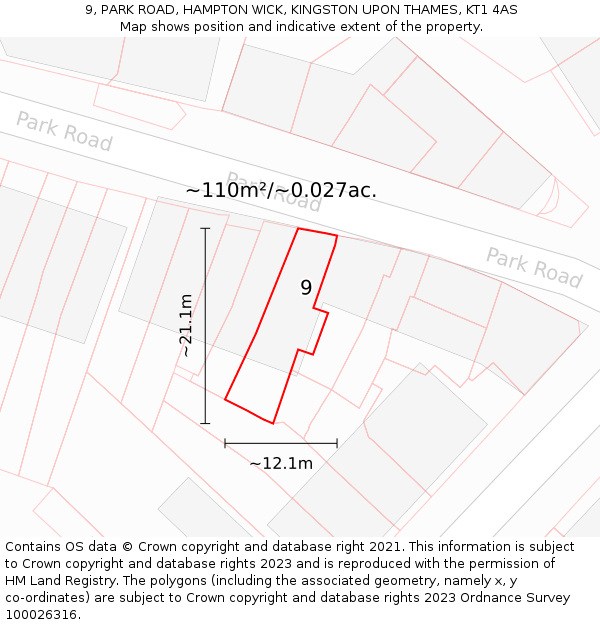 9, PARK ROAD, HAMPTON WICK, KINGSTON UPON THAMES, KT1 4AS: Plot and title map