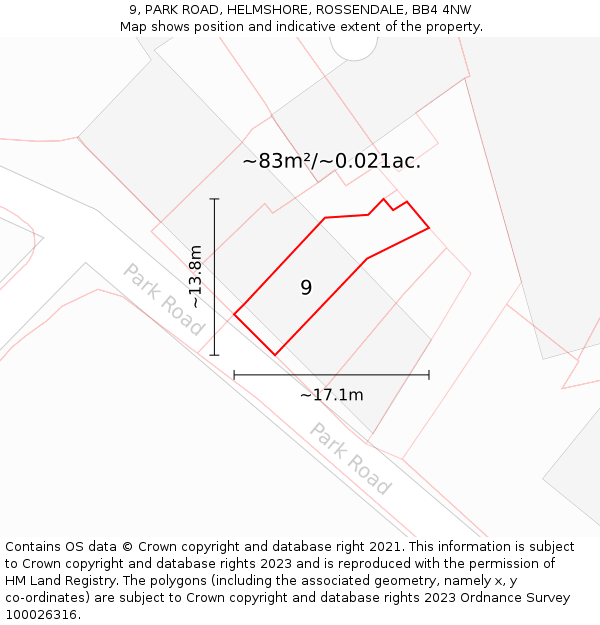 9, PARK ROAD, HELMSHORE, ROSSENDALE, BB4 4NW: Plot and title map