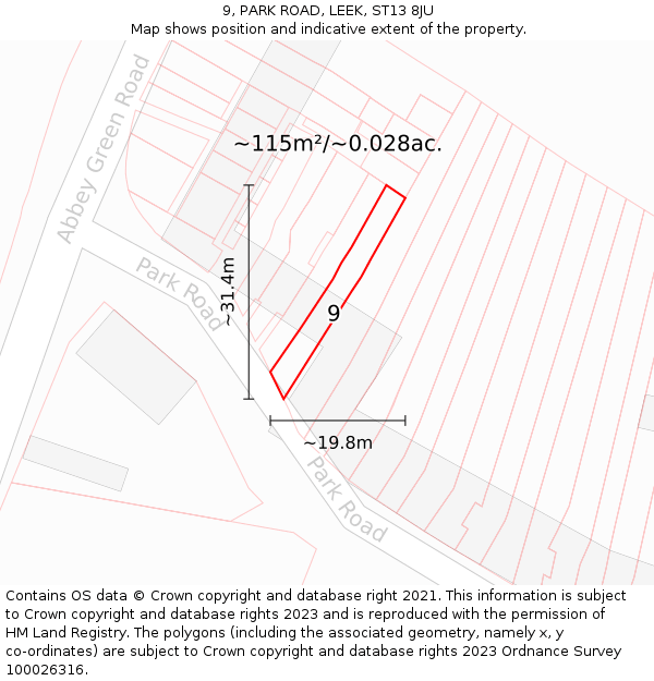 9, PARK ROAD, LEEK, ST13 8JU: Plot and title map