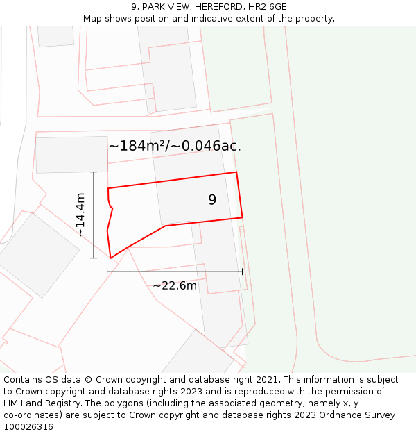 9, PARK VIEW, HEREFORD, HR2 6GE: Plot and title map