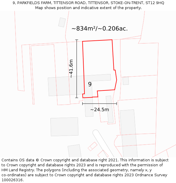 9, PARKFIELDS FARM, TITTENSOR ROAD, TITTENSOR, STOKE-ON-TRENT, ST12 9HQ: Plot and title map