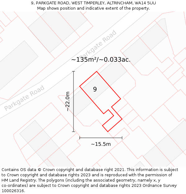 9, PARKGATE ROAD, WEST TIMPERLEY, ALTRINCHAM, WA14 5UU: Plot and title map