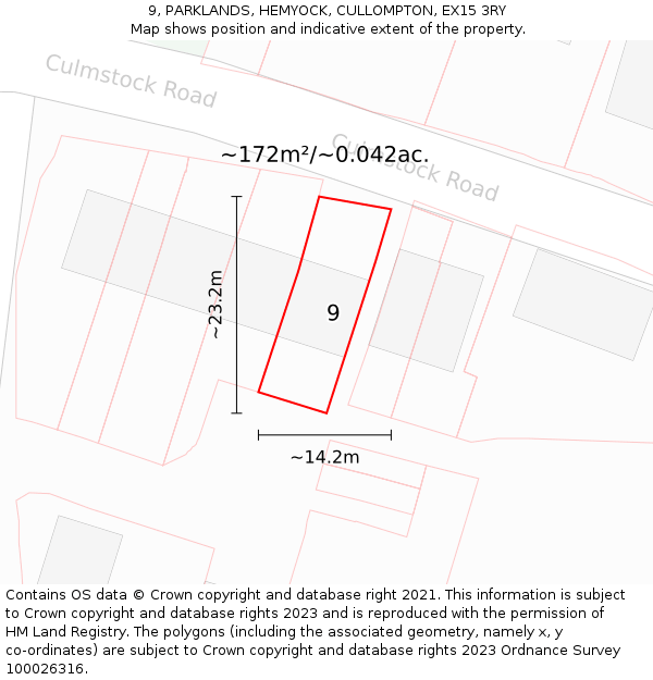 9, PARKLANDS, HEMYOCK, CULLOMPTON, EX15 3RY: Plot and title map