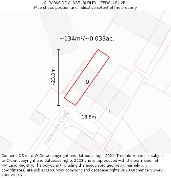 9, PARKSIDE CLOSE, BURLEY, LEEDS, LS4 2RL: Plot and title map