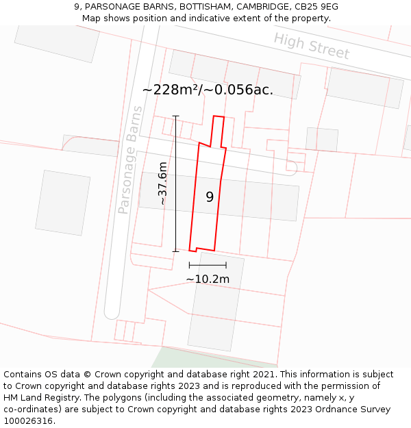 9, PARSONAGE BARNS, BOTTISHAM, CAMBRIDGE, CB25 9EG: Plot and title map