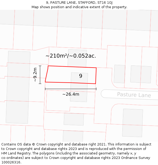 9, PASTURE LANE, STAFFORD, ST16 1GJ: Plot and title map