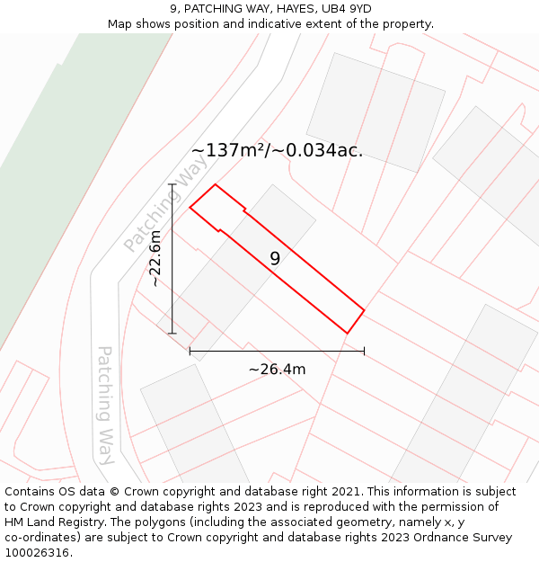 9, PATCHING WAY, HAYES, UB4 9YD: Plot and title map