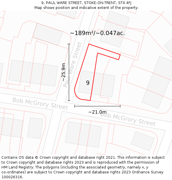 9, PAUL WARE STREET, STOKE-ON-TRENT, ST4 4FJ: Plot and title map