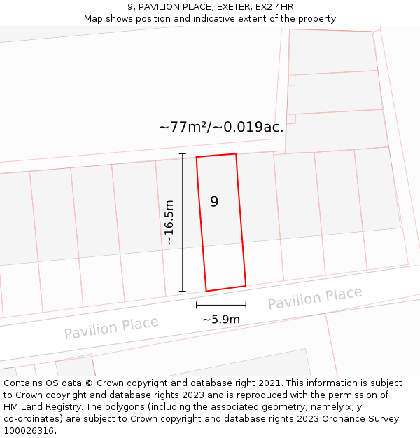9, PAVILION PLACE, EXETER, EX2 4HR: Plot and title map