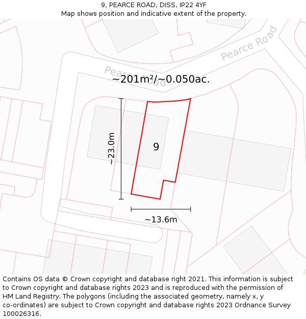 9, PEARCE ROAD, DISS, IP22 4YF: Plot and title map