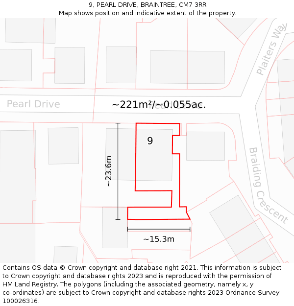 9, PEARL DRIVE, BRAINTREE, CM7 3RR: Plot and title map