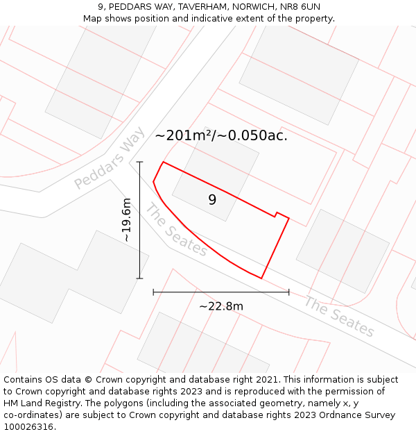 9, PEDDARS WAY, TAVERHAM, NORWICH, NR8 6UN: Plot and title map