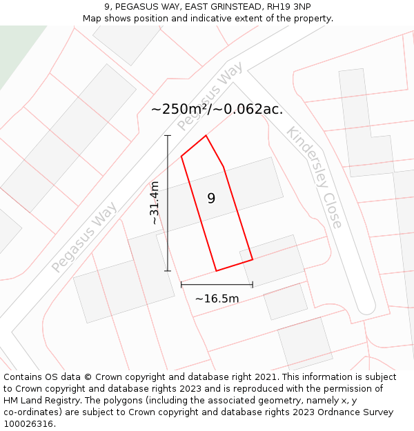 9, PEGASUS WAY, EAST GRINSTEAD, RH19 3NP: Plot and title map